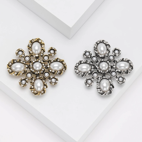 Barock Vintage Legierung Brosche Für Damen Gold Silber Strass Künstliche Perle Kreuz Radial Korsage Anstecknadel Schmuck