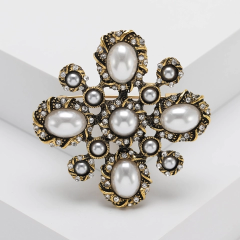 Barock Vintage Legierung Brosche Für Damen Gold Silber Strass Künstliche Perle Kreuz Radial Korsage Anstecknadel Schmuck