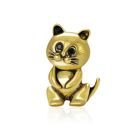Vintage Emaille Katze Brosche Süße Tier Kätzchen Brustnadel Grüne Strass Augen Vergoldet Versilbert Mode Schmuck Zubehör