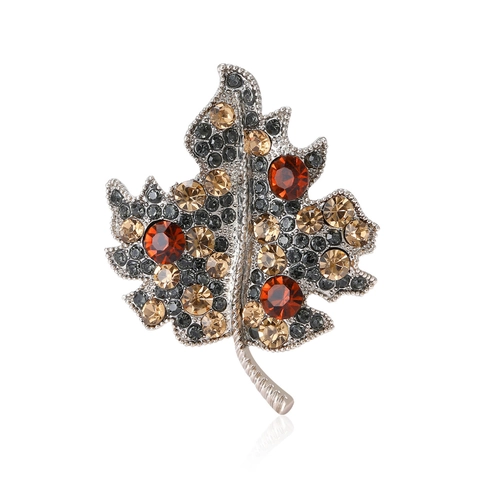 Vintage Alloy Maple Leaf Brooch Luxury Rhinestone Plant Brooches For Women Fashion Clothing Accessories Gift