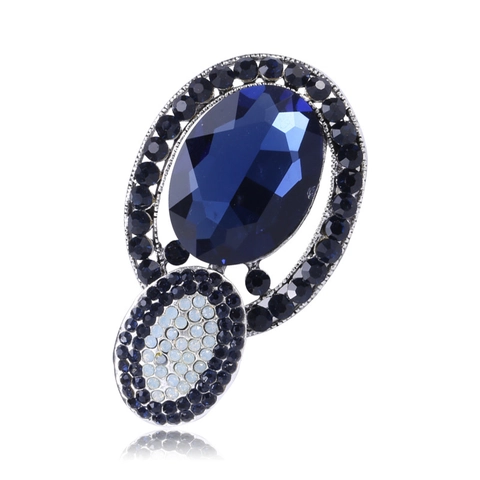 Vintage Royal Luxury Oval Gemstone Brooch For Women Alloy Rhinestone Inlaid Palace Style Clothing Accessories Jewelry Gift