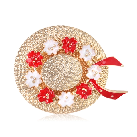 Spilla a Forma di Cappello di Paglia in Lega Vintage per Donna Spilla da Bavero con Fiori Smaltati Accessori Moda Abbigliamento Gioielli