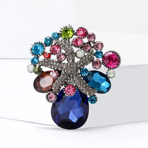 Vintage Luxury Alloy Rhinestone Flower Basket Brooch Multi Color Glass Pin For Women Apparel Accessories Party Jewelry Gift