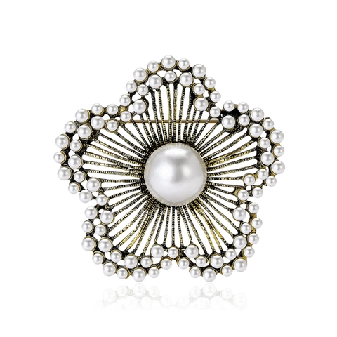Spilla Fiore Vintage Con Perla Artificiale Elegante Spilla Floreale in Lega per Donna Accessori Oro Argento