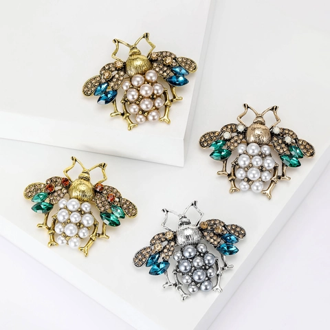 Vintage Legierung Bienen Brosche Mit Künstlicher Perle Strass Eingelegt Insekten Form Elegante Damen Bekleidungszubehör Schmuck