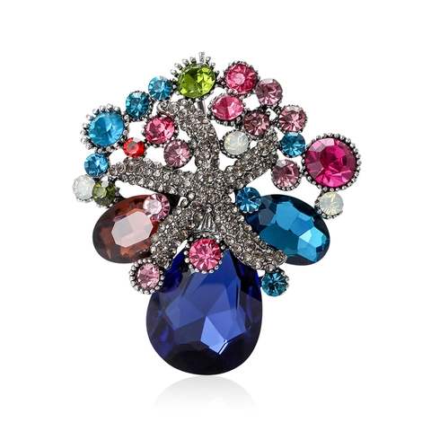 Vintage Luxury Alloy Rhinestone Flower Basket Brooch Multi Color Glass Pin For Women Apparel Accessories Party Jewelry Gift