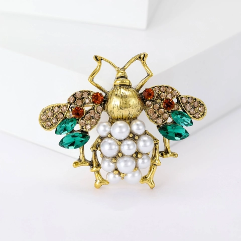 Vintage Legierung Bienen Brosche Mit Künstlicher Perle Strass Eingelegt Insekten Form Elegante Damen Bekleidungszubehör Schmuck