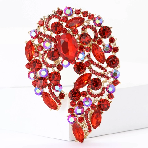 Vintage Alloy Rhinestone Flower Brooch For Women Elegant High-End Crystal Lapel Pin For Suit Coat Banquet Wedding Jewelry