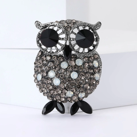 Broche Hibou en Alliage Strass Vintage pour Femmes Broche de Bijoux Animaux Haut de Gamme pour Décoration de Vêtements Cadeau