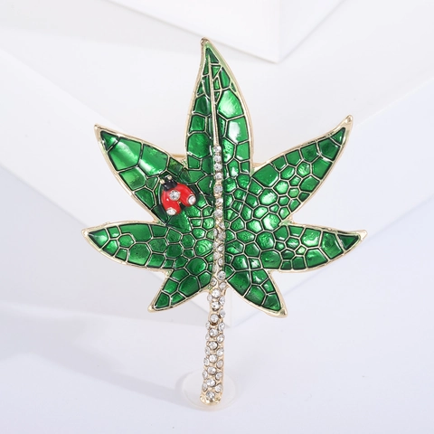 Spilla a Foglia in Smalto Con Coccinella Strass Intarsiato Lega Spilla Per Donna Moda Quotidiano Accessori Spille Gioielli