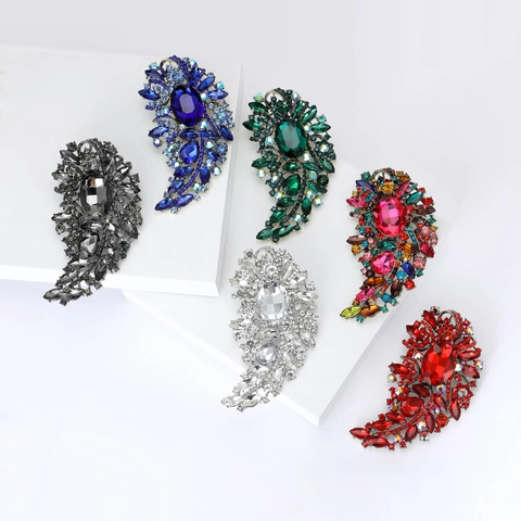 Vintage Luxus Legierung Strass Feder Brosche Große Kristall Glas Corsage Für Damen Bankett Hochzeit Party Schmuck Geschenk