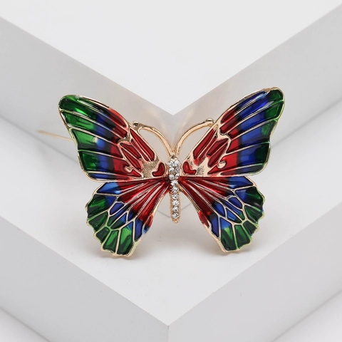 Elegante Legering Vlinder Broche Kleurrijke Emaille Druppelolie Strass Speld Voor Vrouwen Mode Jurk Pak Decoratieve Accessoire Sieraden