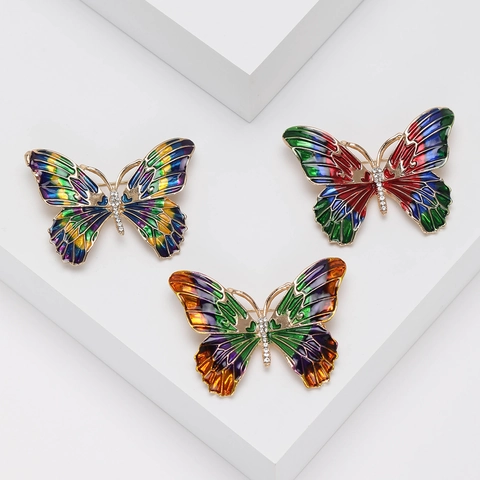 Elegante Legering Vlinder Broche Kleurrijke Emaille Druppelolie Strass Speld Voor Vrouwen Mode Jurk Pak Decoratieve Accessoire Sieraden