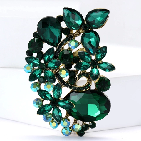 Vintage Legierung Strass Glas Blume Brosche Für Damen Luxuriöse Kristall Florale Brustnadel Mode Party Anzug Strickjacke Schmuck