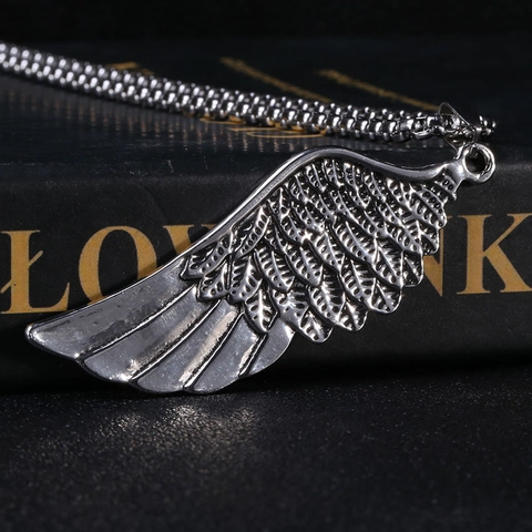 Retro Edelstahl Engelsflügel Feder Anhänger Halskette Für Herren Silber Legierung Flügel Charm Box Kette Punk Mode Schmuck