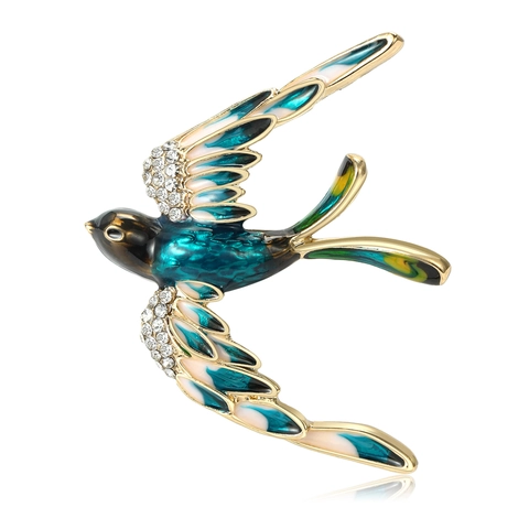 Elegante Spilla a Forma di Rondine in Smalto Strass Lega Animale Spilla da Bavero per Accessori Abbigliamento Donna Gioielli Regalo