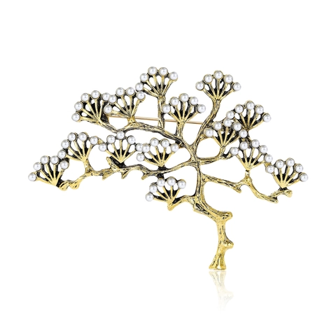 Spilla in Lega Vintage a Forma di Ramo di Pino Con Perla Artificiale Oro Argento Pin per Unisex Moda Vestiti Accessori Gioielli
