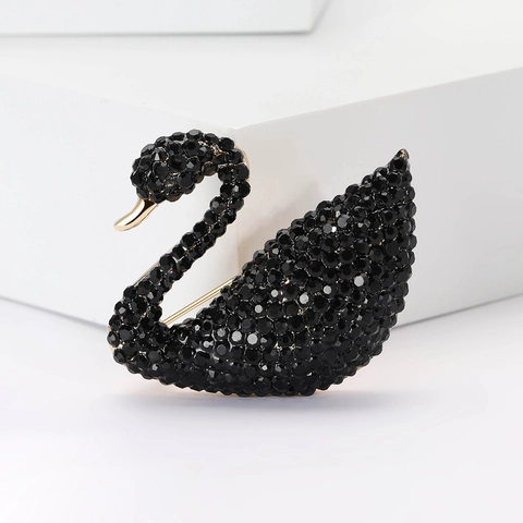 Elegante Spilla in Lega di Cigno Nero per Donna di Alta Qualità con Strass Placcato Oro Corsage Gioielli di Moda Spilla Animale