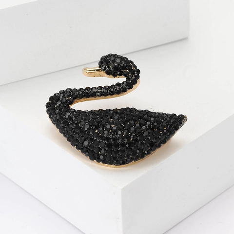 Elegante Spilla in Lega di Cigno Nero per Donna di Alta Qualità con Strass Placcato Oro Corsage Gioielli di Moda Spilla Animale