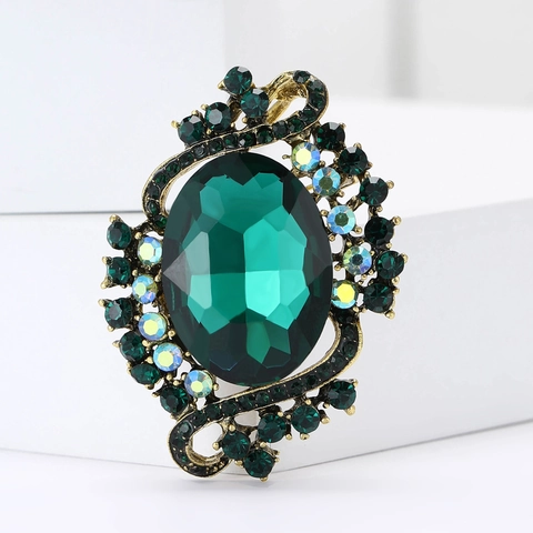 Vintage Baroque Alloy Rhinestone Oval Brooch Pin For Women Elegant Palace Style Crystal Glass Corsage For Suits Cardigan Jewelry Accessory
