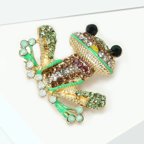 Spilla Vintage a Forma di Rana Verde con Strass Colorati in Lega Animale per Abbigliamento Donna Accessori Gioielli Regalo