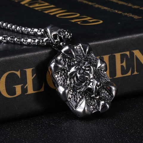 Vintage Punk Stainless Steel Alloy Tiger Head Skull Pendant Necklace For Men Silver Color Goth Rock Biker Jewelry Gift