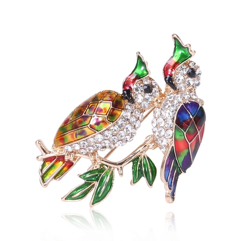 Spilla Pappagallo in Lega Smaltata per Donna Colorata Uccello in Strass su Ramo Spilla Elegante Animale Gioielli Accessori Regalo