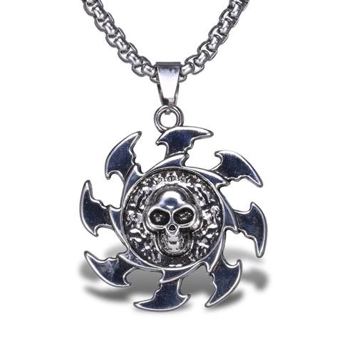 Punk Gothic Totenkopf Anhänger Halskette Für Herren Edelstahl Legierung Boxkette Vintage Silber Zahnrad Schmuck Kette