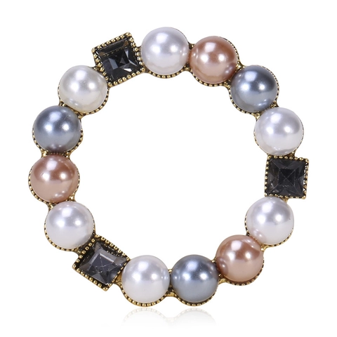 Broche de Guirnalda Redonda de Aleación Vintage Con Perlas Artificiales Multicolor Strass Retro Elegante Pin de Traje Joyería de Mujer