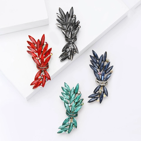 Vintage Alloy Rhinestone Leaf Brooch Pin Shiny Crystal Wheat Ear Breastpin For Women Fashion Jewelry Overcoat Suit Accessory