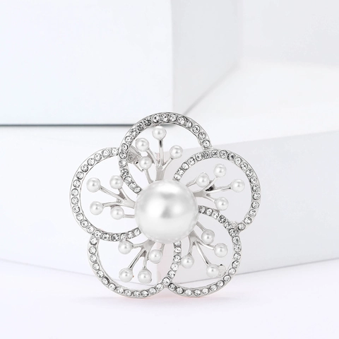Elegante Spilla a Fiore in Lega Con Perla Artificiale e Strass per Donna Accessori per Abiti da Sposa Festa Oro Argento