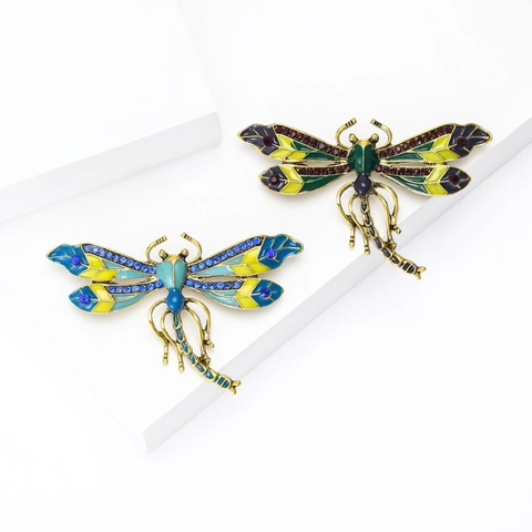 Broche de Libélula de Aleación Vintage para Mujer Pin de Insecto de Esmalte de Colores Broches de Animales de Strass Joyería