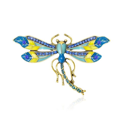 Broche de Libélula de Aleación Vintage para Mujer Pin de Insecto de Esmalte de Colores Broches de Animales de Strass Joyería