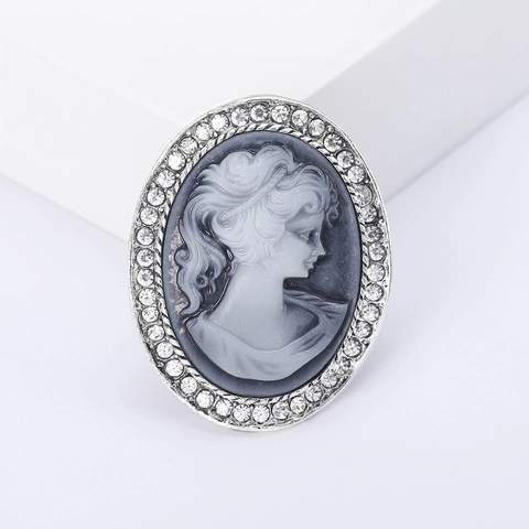 Broche de Camafeo de Aleación Vintage Con Borde de Diamantes de Imitación Estilo Victoriano Retrato Cabeza de Dama Broches Ovalados Para Joyería Decorativa Mujer
