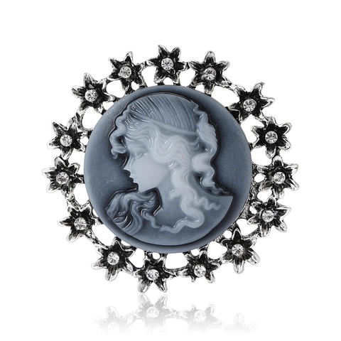 Broche Camée en Alliage Vintage Style Palais Européen Portrait de Caractère Strass Incrusté Accessoire pour Femme Costume Manteau