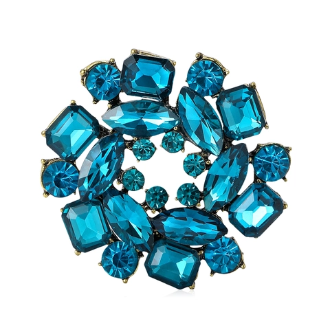 Vintage Round Alloy Rhinestone Flower Brooch For Women Elegant Circle Breastpin Clothing Decoration Accessory Fashion Jewelry