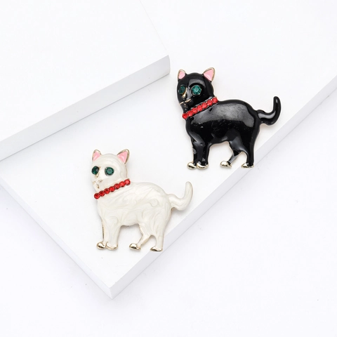 Spilla Gatto in Lega Alla Moda Con Strass Smalto Forma Animale Spille da Balia Gioielli per Decorazione Abbigliamento Donna