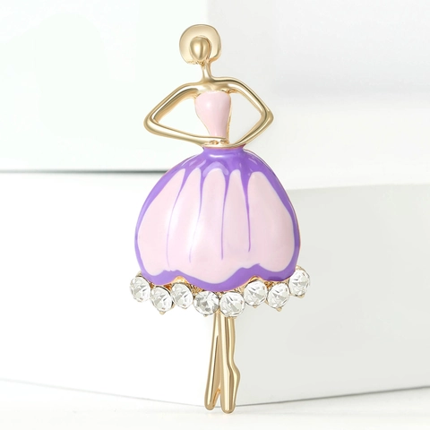 Elegant Ballet Girl Enamel Brooch Pin With Rhinestone Alloy Dancing Girl Drip Oil Badge For Women Suits Dress Jewelry Gift