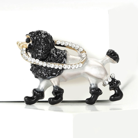 Cute Enamel Poodle Dog Brooch For Women Alloy Rhinestone Animal Lapel Pin Fashion Jewelry Badge Clothes Accessories Gift