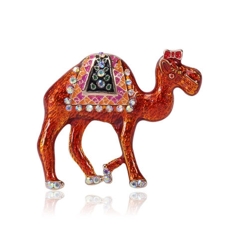 Vintage Alloy Enamel Camel Brooch For Women Multi Color Rhinestone Animal Lapel Pin Exotic Fashion Jewelry Corsage