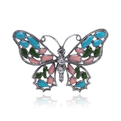 Broche de Mariposa de Aleación Vintage Diamantes de Imitación Esmalte Colorido Animal Corsage Pin para Mujer Fiesta Boda Banquete Joyería