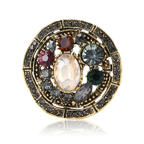 Vintage Ronde Legering Holle Broche Met Gekleurde Strass Elegante Paleis Stijl Corset Pin Voor Vrouwen Kerst Sieraden