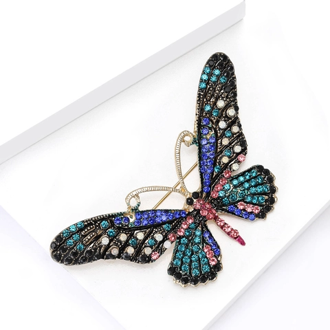 Legierung Bunter Strass Schmetterling Brosche Für Damen Eleganter Tier Pin Kleidung Accessoire Gold Überzogener Schmuck