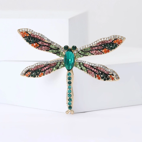 Spilla a Forma di Libellula in Lega Vintage per Donna Lussuosa con Intarsio di Strass Colorati Accessorio per Abbigliamento per Banchetto Matrimonio