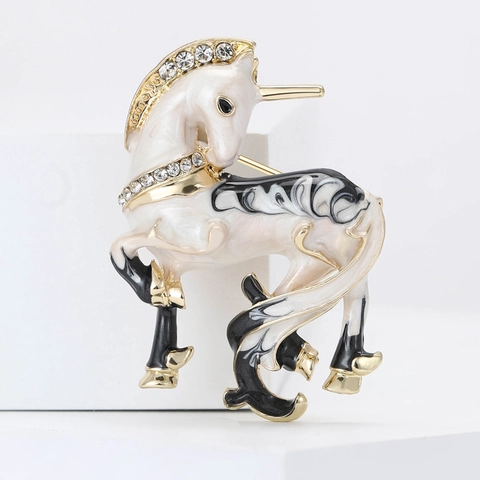 Spilla Unicorno in Smalto di Lega Vintage per Donna Spilla Corsage Animale Strass Retro Moda Abbigliamento Gioielli Accessori