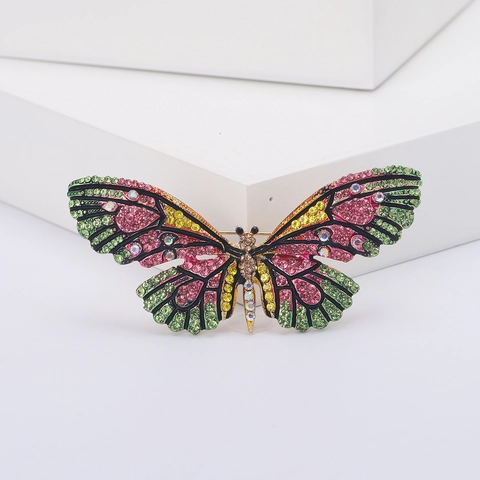 Vintage Bunte Emaille Schmetterling Brosche Legierung Strass Zirkonia Eingelegte Brustnadel Mode Schmuck Accessoire Damen