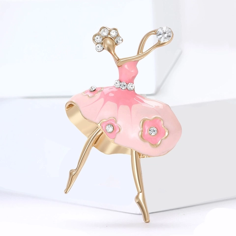 Elegante Spilla Ragazza di Balletto Lega Smalto Strass Ballerina Pin per Donna Matrimonio Banchetto Moda Gioielli Accessori Regalo