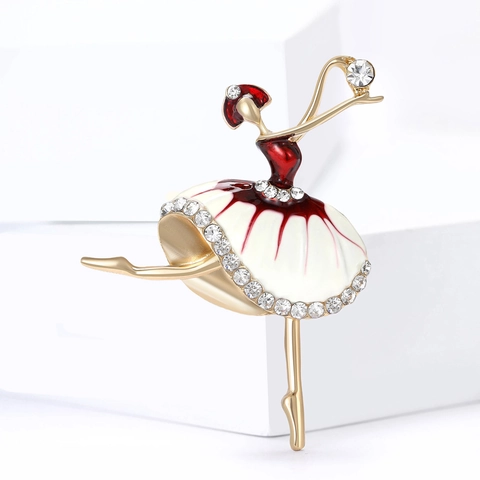 Elegante Spilla in Smalto Ballerina di Danza Classica per Donna Lusso Oro Lega Strass Ragazza Danzante Accessorio Gioielli di Moda