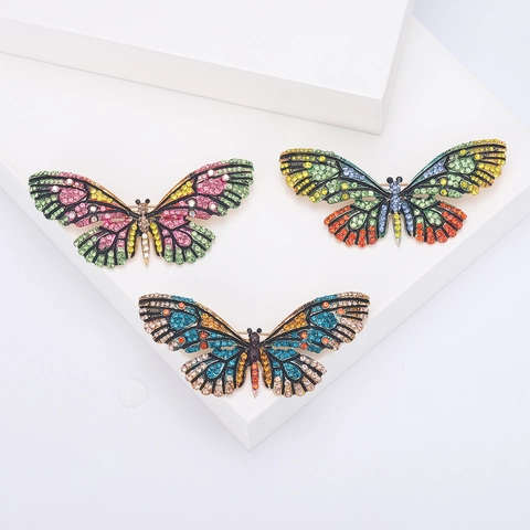 Vintage Bunte Emaille Schmetterling Brosche Legierung Strass Zirkonia Eingelegte Brustnadel Mode Schmuck Accessoire Damen