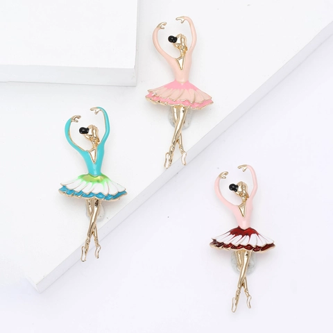 Fashion Alloy Enamel Ballet Girl Brooch Pin Elegant Drip Oil Dancing Dancer Corsage Jewelry Gifts For Women Clothing Accesssory